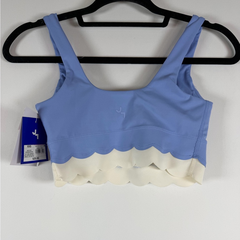 JOYLAB Women's Knit Scallop Cropped Support Top Periwinkle Blue/Cream All Sizes - Picture 9 of 16